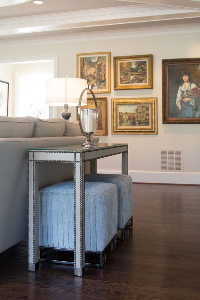 Living area custom table and ottoman in Riverland Court, Atlanta